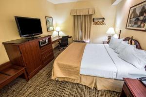 a hotel room with a large bed and a flat screen tv at Quality Inn Kingsport South in Kingsport