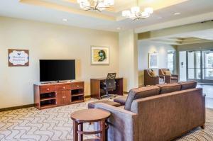 uma sala de estar com um sofá e uma televisão de ecrã plano em MainStay Suites Hackberry Sportsman's Lodge em Hackberry