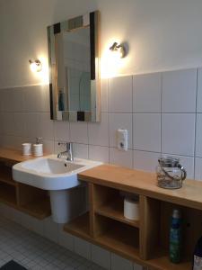 a bathroom with a sink and a mirror at Ferienwohnung Hämelschenburg in Emmerthal