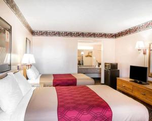マクドノーにあるEcono Lodgeのベッド2台、薄型テレビが備わるホテルルームです。