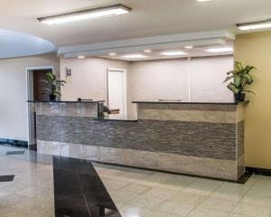 a lobby with a waiting area with potted plants at Clarion Inn I-94 near Expo Center in Kalamazoo