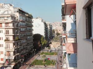 a view of a street in a city with buildings at Luxury Apt at Navarino Square in Thessaloniki