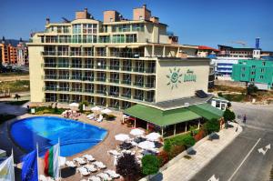 an aerial view of a hotel with a swimming pool at Sunny Holiday Apartments in Sunny Beach