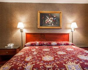 a bedroom with a bed and two lamps and a picture on the wall at Rodeway Inn in Paterson