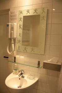 uma casa de banho com um lavatório e um espelho em B&B De Kastanjeboom em Jabbeke