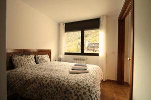 a bedroom with a large bed with a window at Cabirol 3,2 Vall d'Incles zona Grandvalira in Incles