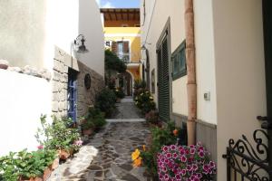 an alley with flowers and plants in a building at Corinto - Case Vacanza Il Palmento in Canneto