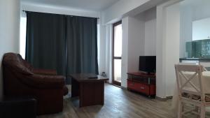 a living room with a couch and a television at Cluj Accommodation Nasaud in Cluj-Napoca