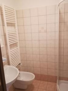 a white bathroom with a toilet and a sink at guado cannavina in Capracotta
