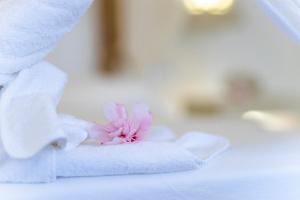 a pink flower sitting on top of a towel at Il Lusso Del Silenzio in Ugento