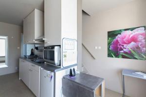 Kuchyň nebo kuchyňský kout v ubytování Guesthouse De Steenberg tweepersoonskamer met grote badkamer, kitchenette en tuinzicht op de eerste verdieping