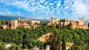 グラナダにあるApartamento Albaycin Granadaの木々の丘の上の城