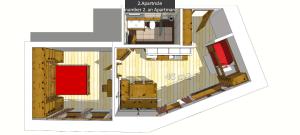 a floor plan of a building with a red door at Quota 1010 in Vysoke Tatry - Horny Smokovec