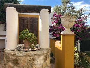 a entry to a house with a vase and flowers at Casa Entre Armonías in Zahara de los Atunes