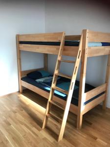 2 Etagenbetten in einem Zimmer mit einer Leiter in der Unterkunft City Center Studio in Graz