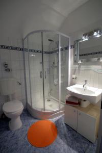 ヴィンターベルクにあるFerienwohnung Neagu mit 2 Apartementsのバスルーム(シャワー、トイレ、シンク付)