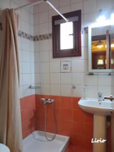 a bathroom with a shower and a sink at Lirio Guest House in Makrakómi