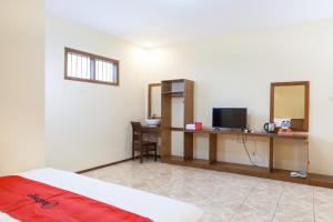 a room with a bed and a desk with a television at RedDoorz near Baluran National Park in Pandean +16 photos