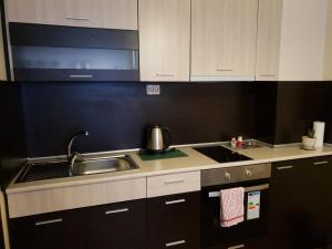 a kitchen with a sink and a stove top oven at Cosy Apartment - City Centre in Blagoevgrad +32 photos