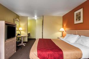 a hotel room with a bed and a flat screen tv at Rodeway Inn Willamette River in Corvallis