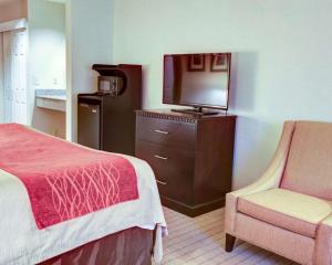 a hotel room with a bed and a tv and a chair at Quality Inn Florence in Florence