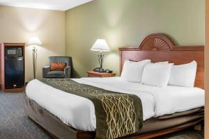 una habitación de hotel con una cama grande y una silla en Comfort Inn, en Pine Grove
