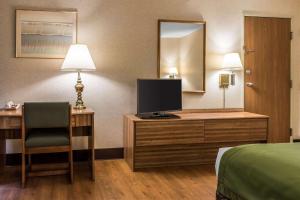 
a bedroom with a bed, chair, desk and television at Quality Inn Arena in Wilkes-Barre
