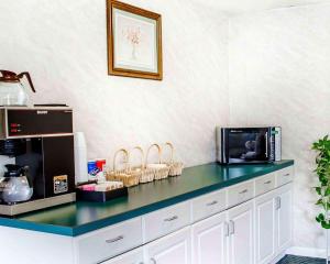 a kitchen with a counter top with a microwave and a coffee maker at Rodeway Inn in Dillsburg