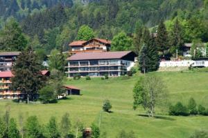 a large building on a hill in a green field at Alpenflair Ferienwohnung Whg 108 in Oberstdorf