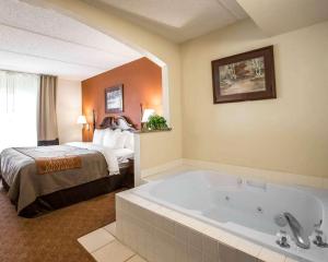 a hotel room with a large tub and a bed at Comfort Inn & Suites Spartanburg North in Spartanburg +23 photos