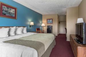 a hotel room with a bed and a flat screen tv at Rodeway Inn Jackson Northwest in Jackson