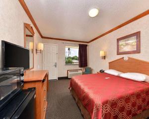 ein Hotelzimmer mit einem Bett und einem Flachbild-TV in der Unterkunft Econo Lodge in Killeen
