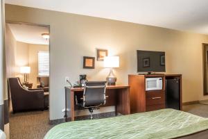 a hotel room with a bed and a desk and a television at Comfort Inn Edinburg South in Edinburg