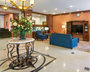 a lobby with a vase of flowers on a table at Comfort Inn & Suites Houston West-Katy in Katy