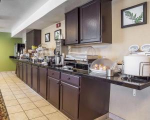 uma cozinha com armários castanhos e uma bancada em Sleep Inn West Valley City - Salt Lake City South em West Valley City