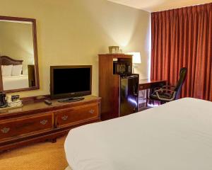 リッチモンドにあるQuality Inn Northのベッド、テレビ、デスクが備わるホテルルームです。