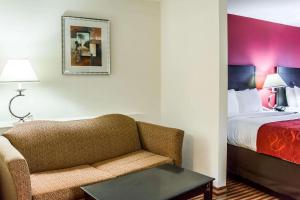 Comfort Suites Palm Bay - Melbourne في بالم باي: غرفة في الفندق مع أريكة وسرير