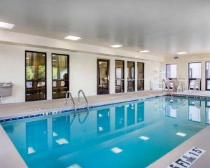 石山的住宿－石山康福特茵套房酒店，大楼内一个蓝色的大型游泳池
