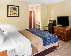 a hotel room with a bed and a flat screen tv at Quality Inn Darien-North Brunswick in Darien