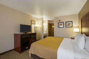 a hotel room with a bed and a flat screen tv at Quality Inn Waverly in Waverly
