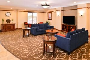 a living room with couches and a flat screen tv at Comfort Suites in Mount Vernon