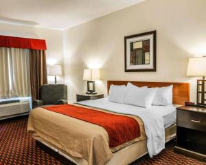 a hotel room with a large bed and a chair at Comfort Inn Avon-Indianapolis West in Avon
