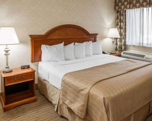 a hotel room with a large bed and two lamps at Quality Inn Castleton in Castleton