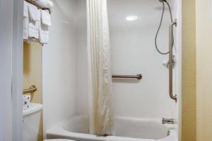 łazienka z zasłoną prysznicową i toaletą w obiekcie Econo Lodge Freeport - Brunswick Area w mieście Freeport +14 zdjęć