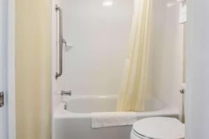 a bathroom with a toilet and a tub and a sink at Econo Lodge Freeport - Brunswick Area in Freeport +16 photos