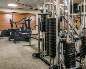 einen Fitnessraum mit mehreren Laufbändern und Kardiogeräten in der Unterkunft Comfort Inn of Livonia in Livonia