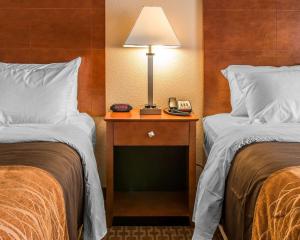 a hotel room with two beds and a lamp on a table at Quality Inn Near Interstate I94 in New Buffalo