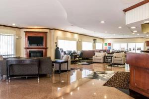 カントンにあるComfort Suites Canton - Detroitのロビー(ソファ、椅子、暖炉付)