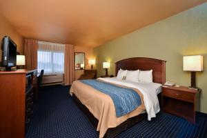 a hotel room with a bed and a dresser at Comfort Inn Albert Lea in Albert Lea