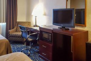 a living room with a tv and a chair at Quality Inn Ozark in Ozark